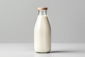 ai gegenereerd Doorzichtig glas fles gevulde met melk voor mockup foto