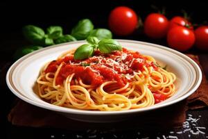 ai gegenereerd Italiaans pasta en tomaat saus foto