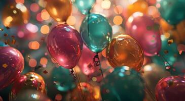 ai gegenereerd kleur ballonnen ballonnen confetti foto