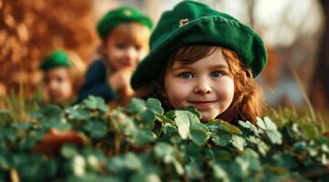 ai gegenereerd st Patrick dag kinderen safari afbeeldingen en afbeeldingen. foto