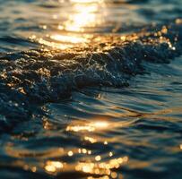 ai gegenereerd een dichtbij omhoog van water met zon schijnend Aan het foto