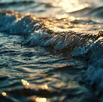 ai gegenereerd een dichtbij omhoog van water met zon schijnend Aan het foto