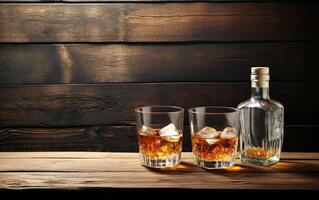 warm whisky gloed rustiek hout banier met Scotch whisky foto