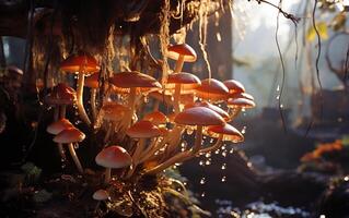 mystiek mycologie surrealistische gloeiend paddestoel wonderland foto