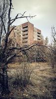 pripyat, oekraïne, 2021 - bos inhalen gebouwen in Tsjernobyl foto