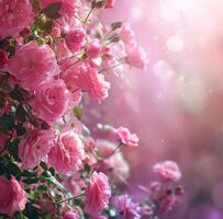 ai gegenereerd roze partij tafereel met bloemen van roze rozen foto
