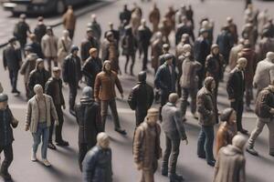 ai gegenereerd menigte van mensen wandelen Aan stad straat Bij zomer ochtend, neurale netwerk gegenereerd beeld foto