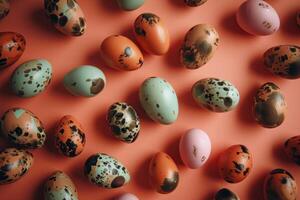 ai gegenereerd Pasen eieren geplaatst in een Pasen geïnspireerd patroon natuur foto