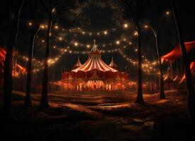 ai gegenereerd beeld van de lichtgetrokken circus Bij 's nachts foto