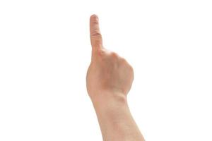 man hand wijzen of aanraken op wit wordt geïsoleerd foto