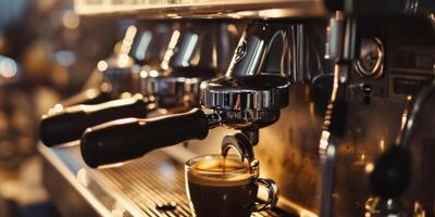 ai gegenereerd dichtbij omhoog van een espresso machine maken koffie foto