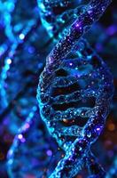 ai gegenereerd strengen van blauw dna net zo een donker achtergrond strengen van blauw dna foto