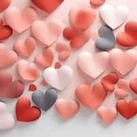 ai gegenereerd de rood en roze Valentijn harten zijn afgeplat foto