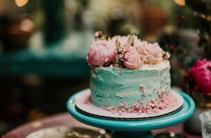 ai gegenereerd smakelijk bruiloft cakes foto