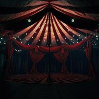 ai gegenereerd een geïsoleerd beeld van een circus tent binnen een donker interieur foto