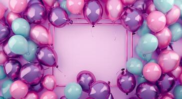 ai gegenereerd een mooi roze achtergrond met tons van ballonnen in de omgeving van de plein foto