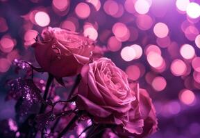 ai gegenereerd Valentijnsdag dag bloemen Aan roze achtergrond met fonkeling achtergrond foto