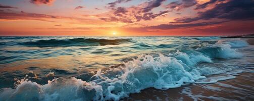 ai gegenereerd een mooi zonsondergang Aan de oceaan, foto