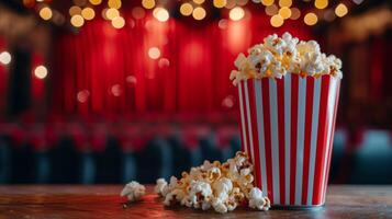 ai gegenereerd gestreept popcorn emmer en rood kan foto