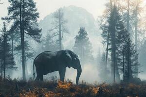 ai gegenereerd olifant in de Woud, dieren in het wild achtergrond, silhouet olifant in de Woud foto