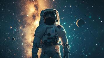 ai gegenereerd de astronaut is gefotografeerd met de melkachtig manier in de achtergrond foto