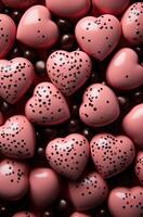 ai gegenereerd chocola harten Aan een roze achtergrond, foto