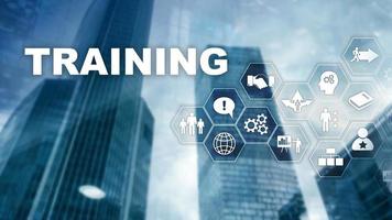 bedrijfstrainingsconcept. training webinar e-learning. financiële technologie en communicatieconcept.