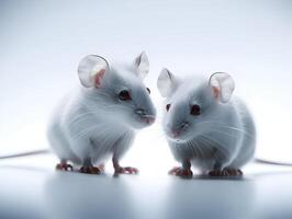 ai gegenereerd twee staand muizen staren Bij de scherm Aan een wit achtergrond. hoog kwaliteit. ai generatief foto