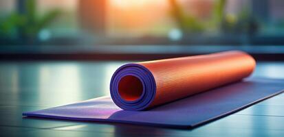 ai gegenereerd een yoga mat is hangende in de achtergrond foto