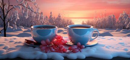 ai gegenereerd een beeld met koffie cups van een winter seizoen foto