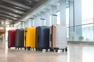 ai gegenereerd koffers in luchthaven, neurale netwerk gegenereerd kunst foto