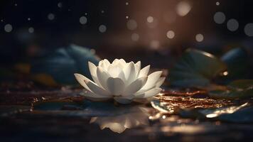 ai gegenereerd zen sfeer - lotus bloem Aan water oppervlakte met bokeh. neurale netwerk gegenereerd beeld foto