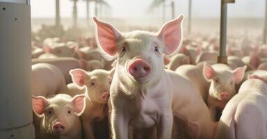 ai gegenereerd varkens zijn wezen geboren en grootgebracht in een intensief schuur foto