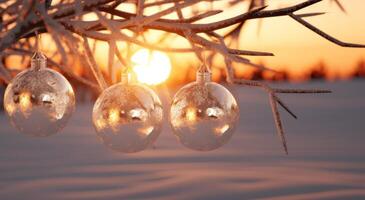 ai gegenereerd sprankelend Kerstmis ballen Aan de boom foto