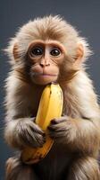 ai gegenereerd portret van een aap houden een banaan , genereren ai foto