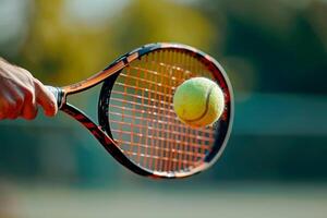 ai gegenereerd tennis hand- speler met racket. generatief ai foto