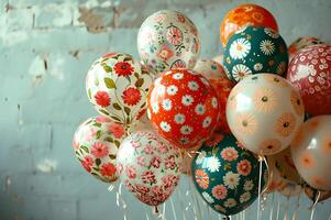 ai gegenereerd bloemen eigenzinnigheid een ballon boeket versierd met delicaat bloemen patronen foto