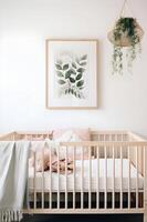 ai gegenereerd koesteren elegantie een boho baby kinderkamer in knus gedempt tonen foto