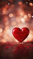 ai gegenereerd rood hart Valentijn dag groet kaart Aan bokeh achtergrond voor sociaal media verkoop foto