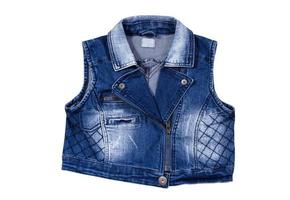 blauwe denim vest geïsoleerd op een witte achtergrond, blauwe jeans vest geïsoleerd op een witte achtergrond. vest over wit foto