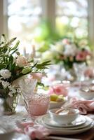 ai gegenereerd aster elegantie een pastel bloemen affaire Bij de tafel foto