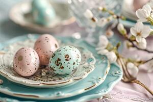 ai gegenereerd aster elegantie een pastel bloemen affaire Bij de tafel foto