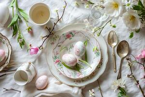 ai gegenereerd aster elegantie een pastel bloemen affaire Bij de tafel foto