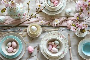 ai gegenereerd aster elegantie een pastel bloemen affaire Bij de tafel foto