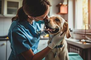 ai gegenereerd genezing poten omarmen de liefde en toewijding van een veterinair hond liefhebber foto