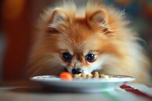 ai gegenereerd fijnproever hoektand hartig momenten in een honden dining ervaring foto