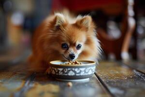 ai gegenereerd fijnproever hoektand hartig momenten in een honden dining ervaring foto