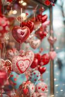 ai gegenereerd liefde in bloeien Valentijnsdag dag winkel venster vitrine foto