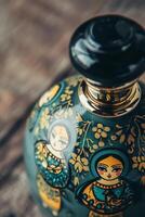 ai gegenereerd chique erfgoed Russisch motief parfum fles met volk patronen foto
