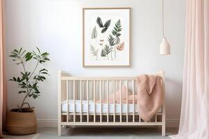 ai gegenereerd koesteren elegantie een boho baby kinderkamer in knus gedempt tonen foto